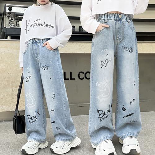 Baggy Jeans for Girls Graphic Prints Wide Leg Pants Streetwear Adjustable Waist Cute Jeans for Girls Y2K Denim Pants2