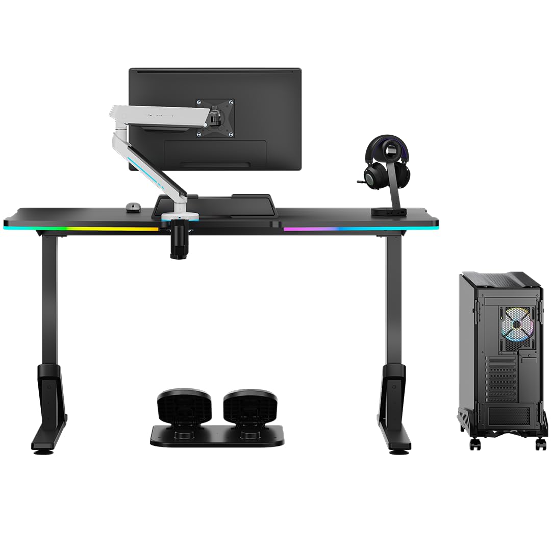 ULTTRADESK - IRON - Scrivania per Cmputer - Scrivania per Monitor da Gioco, Regolabile in Altezza con Retroilluminazione a LED RGB - per 2 Monitor - Grande, Regolabile in Altezza - Nero