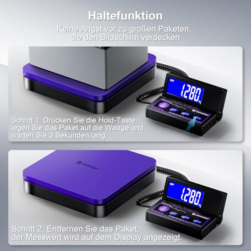 UNIWEIGH Digitale paketwaage bis 50kg/0.1oz Präzise,Postwaage mit 5 Einheiten/LCD/Tara/Hold Funktion,Auto-Off,Versandwaage für Pakete Small Business/Mail Scale,Inklusive Batterie & USB Power