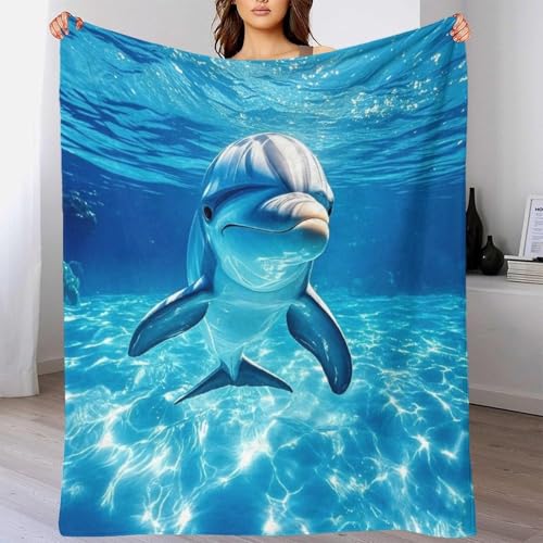 Delphine Decke Sherpa Kuscheldecke Flauschig - Extra Warme Dicke Flanneln Blau Ocean Kordecke Sofaüberwurf, Sofadecke 40x50inch(100x130cm) Wolldecke Couchdecke Wohndecke
