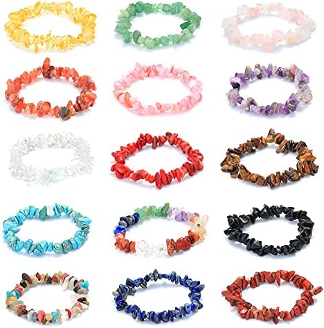 DOLOTTA 15PCS Natural Gemstone Chakra Bracelets for Women Relief Reiki Yoga Bracelet Anxiety Crystal Natural Stone Healing Bracelets for Women Men