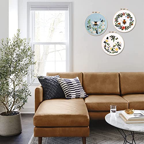 Lukinbox Embroidery Kit For Beginners Adults, 3 Sets Cross Stitch Starter Kits Include 3 Stamped Embroidery Clothes With Floral And Bee Pattern, 1 Embroidery Hoop, Threads, Needles #TOP6