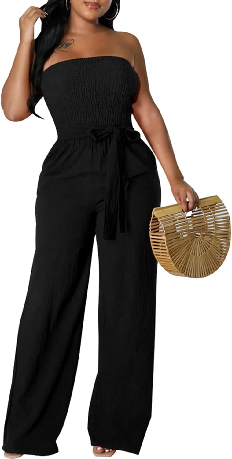 LightlyKiss Women's Casual Sleeveless Tight Jumpsuit Elegant And Fashionable Pleated Long Pants Rompers - Image 2