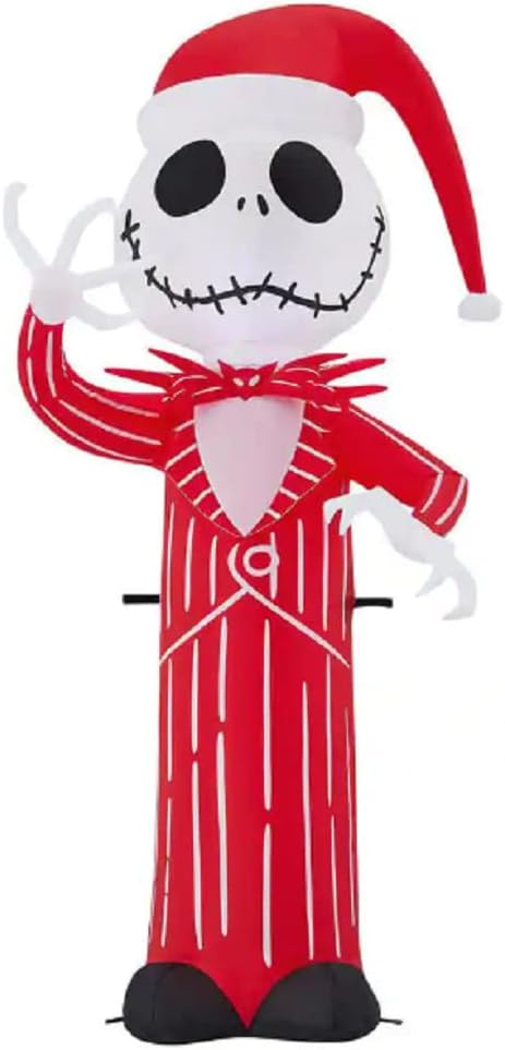 Jack Skellington in Red Suit and Santa Hat Christmas Inflatable by Gemmy. 4ft Tall.