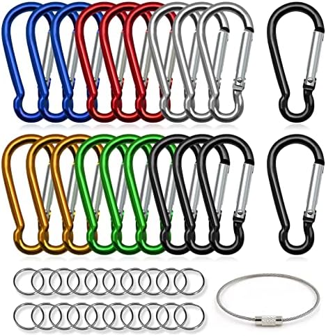 XIECHANEE 20PCS 2" Mini Carabiner Clips, Aluminum Spring Snap Hook with 20PCS Wire Key Ring Clips