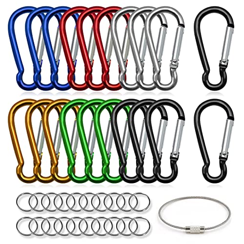 Xiechanee 20Pcs 2" Mini Carabiner Clips, Aluminum Spring Snap Hook With 20Pcs Wire Key Ring Clips #TOP4