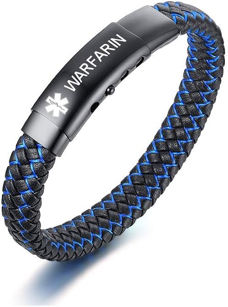 PJ JEWELLERY Stainless Steel Braided Leather Medical ID Bracelet