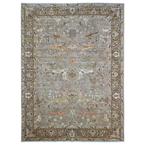Shahbanu Rugs Hand Knotted Peshawar Bijar Garus Design Oriental Rug, Fossil Gray, 100% Wool, Vegetable Dyes, 10' x 13'2