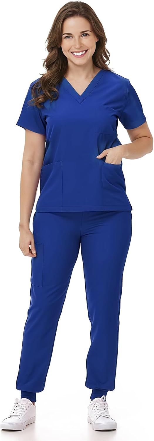 Mizzuco Scrubs Set for Women Nurse Uniform V-Neck Top and Drawstring Jogger Pants with Multi Pocket Nurse Workwear
