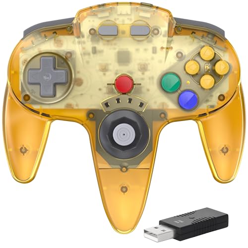 Image of Wireless 2.4 GHz USB N64 Controller for Switch 1 & 2 Console (Clear Yellow) | (Built-in Vibration) (Rechargeable) (3D Analog Stick) (Plug & Play), Compatible with Switch Online, Windows PC, macOS