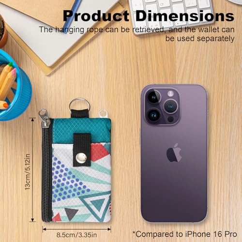 Image of Minimalist RFID Wallet with Lanyard, Multi-functional ID Case with 2 Zipper Pockets and Key Chain for Men and Women, Tactical Badge Pouch Cards Holder, Coin Purse for Travel Sports - Two-Tone
