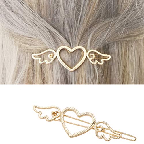 Pixnor clipes de cabelo de coração vazado com asa, grampos de cabelo de asa de coração simples com g