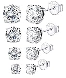 Sllaiss 3-6MM Sterling Silver Cubic Zirconia Stud Earrings for Women Men Round Cut CZ Earrings Set...