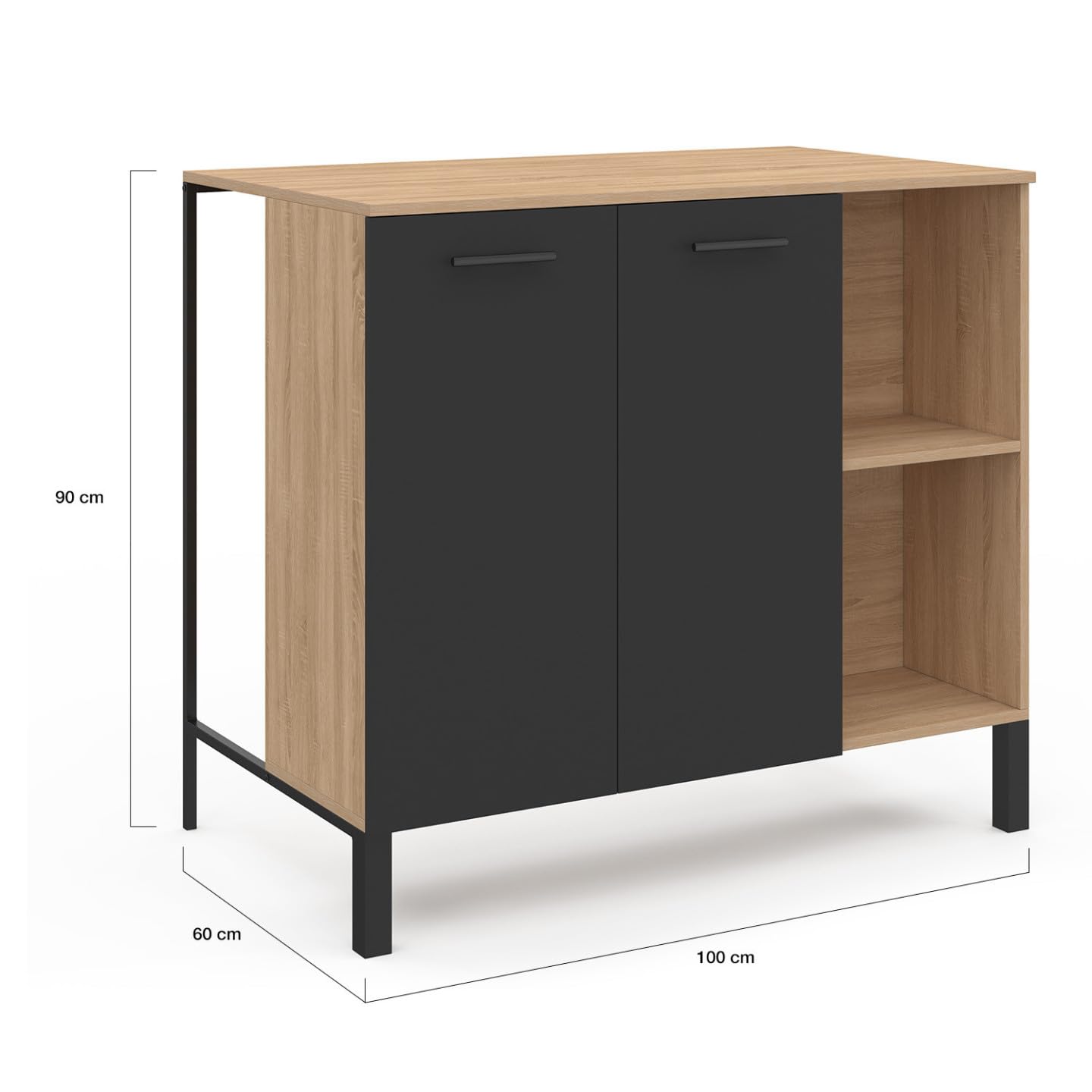 IDMarket - Tavolo bar a isola CINA da 100 cm in legno nero con piano in faggio
