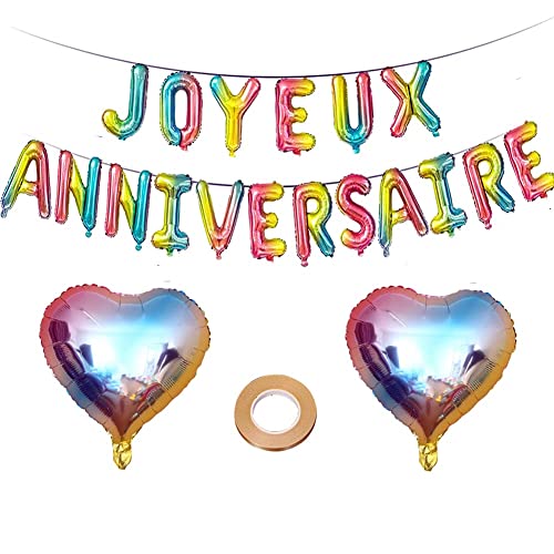 Forfamy Ballon Joyeux Anniversaire Multicolore - Happy Birthday Ballons Lettre Aluminium Banderole Banniere pour Fête Anniversaire Enfant Adulte Fille Garçon Guirlande Décoration (Arc en Ciel)