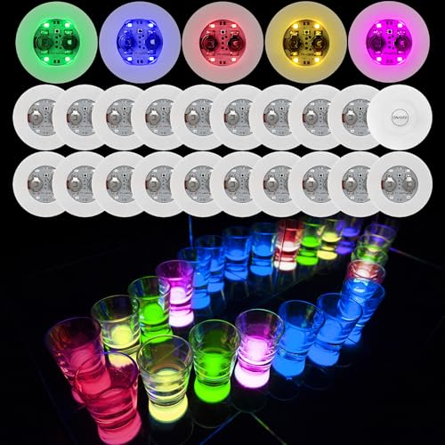 25 Pack LED Coaster for Drinks White Light Up Bar Coasters for Bottles Glasses Party Decor