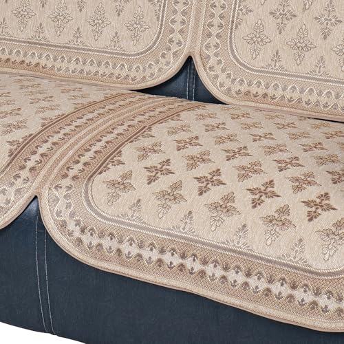 Image of Premium Chenille Woven Anti-Slip 3 Seater Sofa Cover | L-Shape Sofa Seat Protector for Living Room | Durable & Stylish Slipcover - Beige Floral