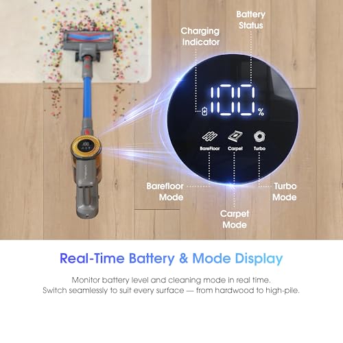 Cordless Vacuum Cleaner,Stick Vacuum 45KPA/450W/60min,Wall-mounted Charging/V-shaped Anti-Tangle,with Self-standing Function and Removable Battery,Vacuum Cleaner for Pet Hair,Carpets and Hard Floors - Image 3