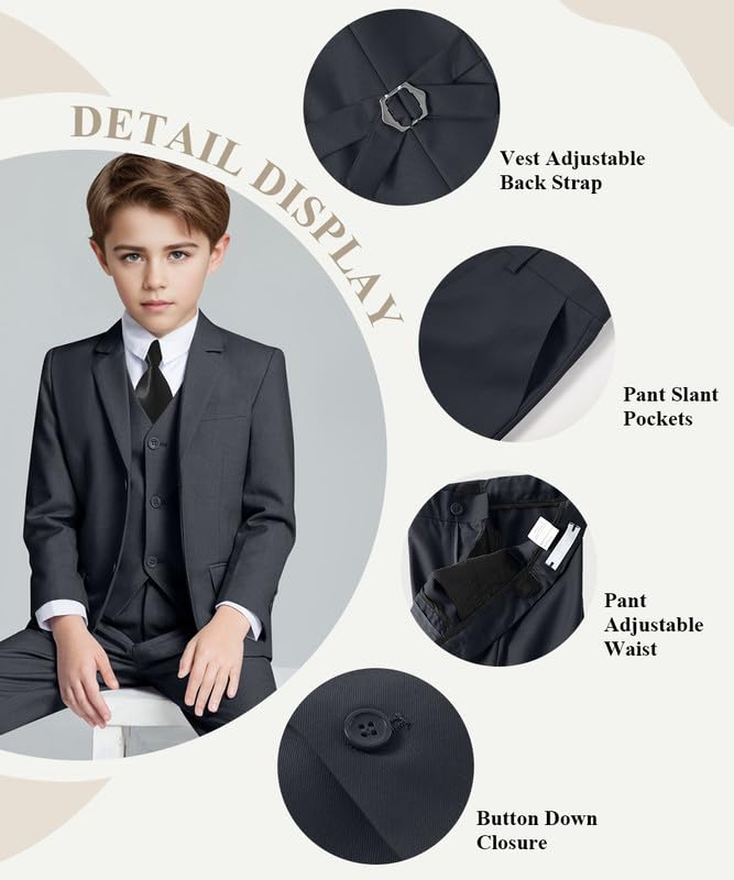 Image of Visaccy Boys Formal Suit Slim Fit Tuxedo Suits for Kids Ring Bearer Outfit