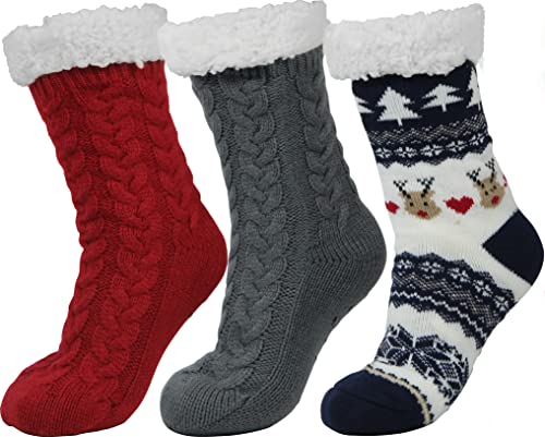 Image of BenSorts Women Winter Thick Slipper Socks with Grippers Non Slip Warm Fuzzy Socks Christmas Gifts