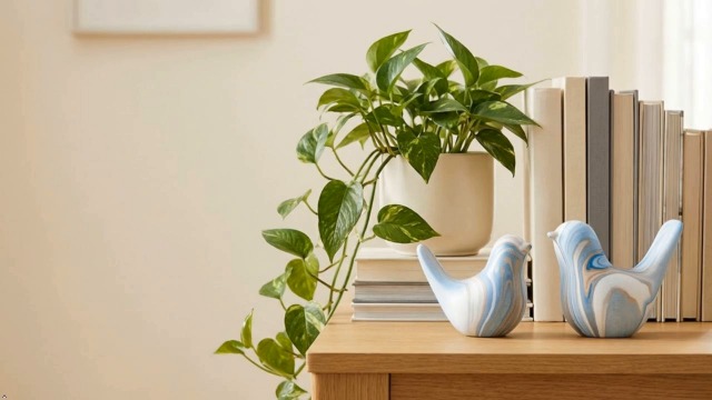 Estatuas decorativas de pájaro en cerámica azul y blanca 2 piezas miniatura 7