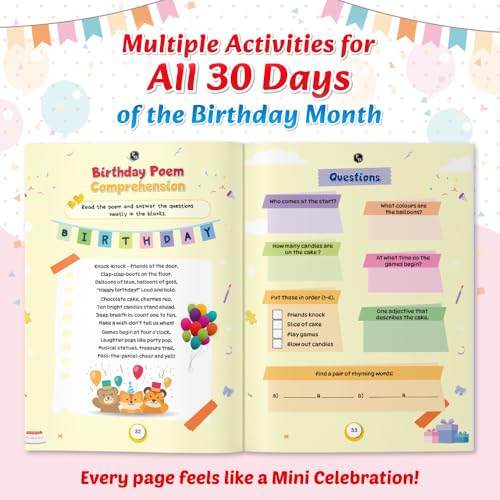 Image of 30 Days of Birthday Adventure Activity Book for Kids 3 to 6 Years, Theme Based Activities with Mazes, Riddles, Drawing, Stickers & More, 500+ Free ... Tips, Birthday Gift for Boys & Girls
