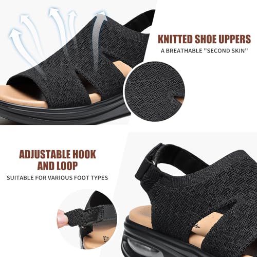 Image of ziitop Walking Sandals Women Orthopedic Sandals for Women Comfortable Arch Support Orthotic Platform Wedge Shoes Air Cushion Adjustable Strap Comfort Shoes for Summer Travel Beach Party Shopping Work
