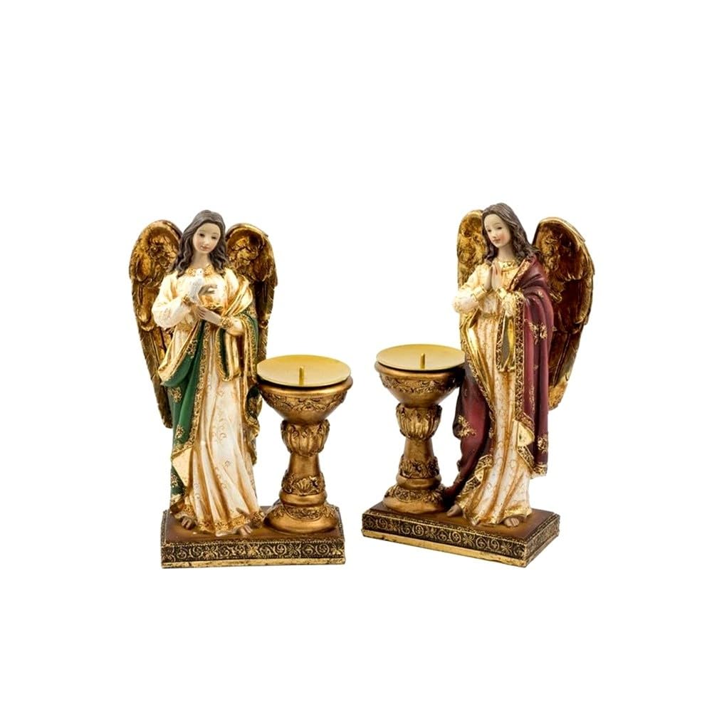 Ángeles Velero figura 27 cm. Set 2 piezas imagen resina color dorado