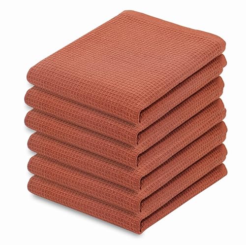 PurpleEssences Rust Waffle Weave Kitchen Towel,...