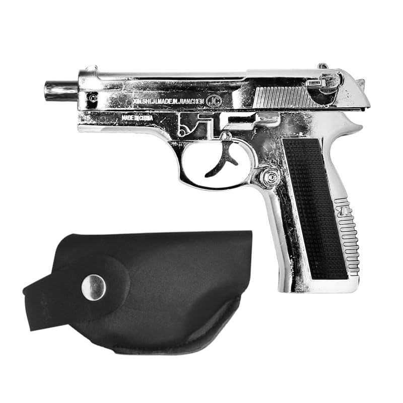 Image of Heavy Metal Gun Pistol Shaped with Barrel Pull Back System and Holster Pocket Lighter
