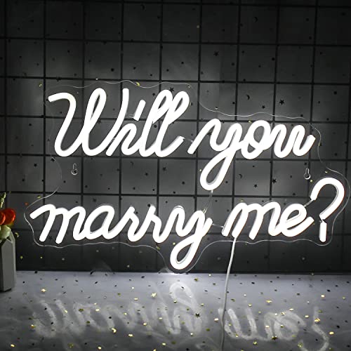Wanxing Will You Marry Me Neon Schild Willst Du Mich Heiraten Neon Sign Marry Me Weiß Neonlicht Schriftzug LED Neon Neonhochzeitsschild Neonbuchstaben für Vorschlagsdekorationen Hochzeitsfeier
