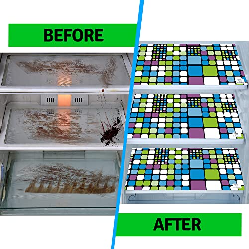 Image of Multipurpose Waterproof PVC Refrigerator /Fridge Drawer Mats Washable Non-Slip Shelf Liners for Kitchen Set of 8 Pcs (Check Green, 17.5x11.5 Inch)