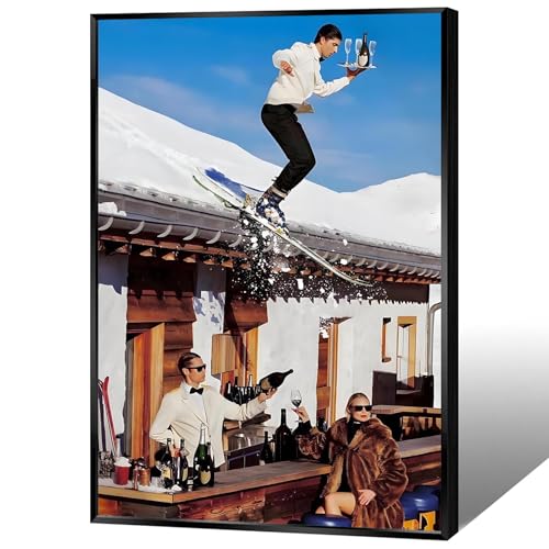 Trendy Winter Skiing Sports Canvas Posters Vintage Bar Champagne Cocktail