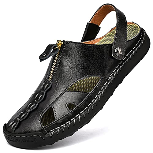 Mens Dress Leather Closed Hollowed Sandals,Mens Suede Backless Loafers,Outdoor Leather Closed Toe Beach Shoes