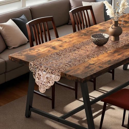 Image of Floral Embroidered Polyester Organza Premium Dining Table Runner (16x72 inches) for 6-Seater - Gold Brown