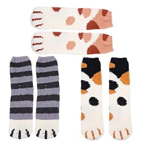 EXCEART 3 Pairs Coral Fleece Sokken Kat Poot Sokken Winter Pluche Slipper Sokken Warme Vloer Sokken Verdikte Sok Slapen…