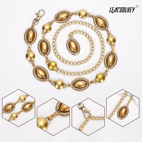 LEACOOLKEY Western Metal Chain Belt for Women Boho Decorated Waist Belt for Dresses Jeans Pants, Gold3