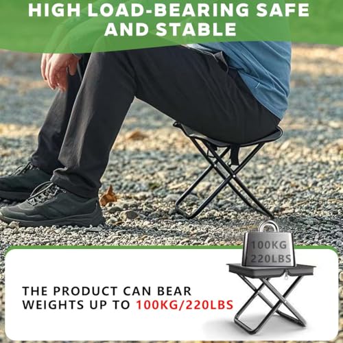 Image of Portable Ultralight Travel Stool Camping Chair Fishing Stool - Gray Carbon Steel and Keychain, Handbag Style Pocket Foldable
