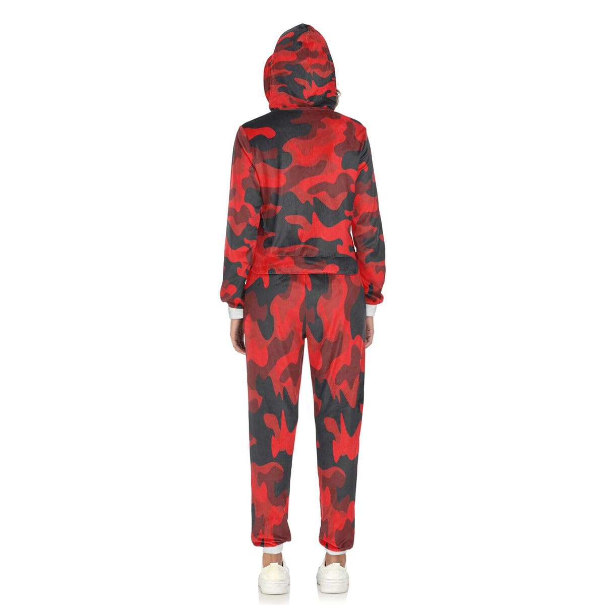 Conjunto deportivo de 2 piezas para mujer, diseño de camuflaje militar rojo, manga larga, conjunto deportivo de camuflaje