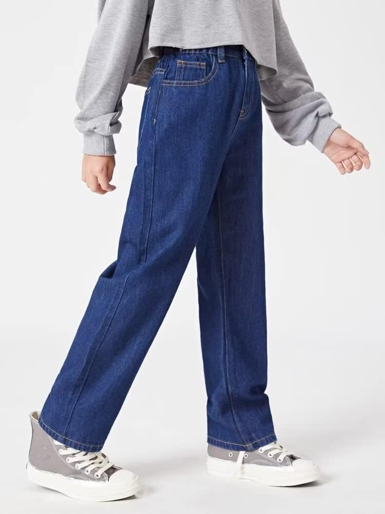 Girls Casual Denim Pants High Waisted Wide Leg Jeans with Pocket - Image 2
