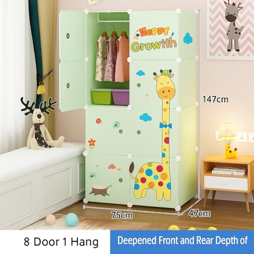 Image of Mevigo Plastic Wardrobe for Kids and Baby-Cupboard for Clothes, Almirah for Clothes, Baby Collapsible Wardrobe, Multi-Purpose Kids Storage Rack for Home Books,Toy,Living Room (Green-Q4, 8- Door)