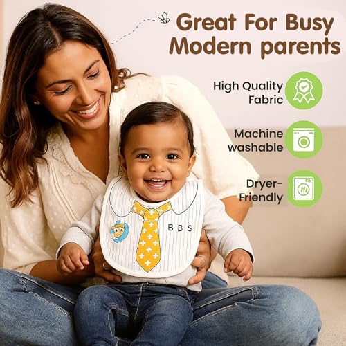 Image of Waterproof Spill Resistant Bibs, Baby Apron with Bib, Baby Bibs for 6 to 12 Months, Fastdry Bibs, Soft Cotton Bib (Set of 3)
