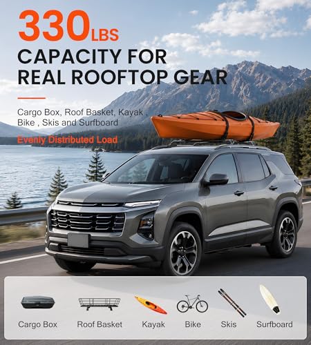 Image of 330 LBS Lockable Roof Rack Cross Bars Fit for 2025-2026 Chevrolet Equinox with Raised Side Rails (NOT for EV), Aluminum Crossbars for Rooftop Cargo Carrier Kayak Bike, Sunroof Friendly