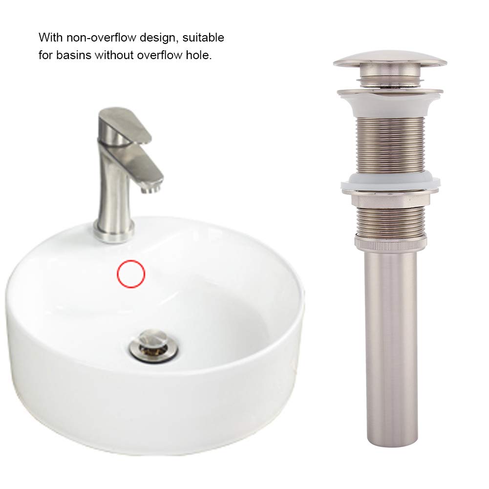 Lavabo de Salle de Bain en Laiton, Bouchon de vidange -up Non Fendu, sans trop-Plein, Fermeture à clac, Pas de trop-Plein (revêtement en brossé)