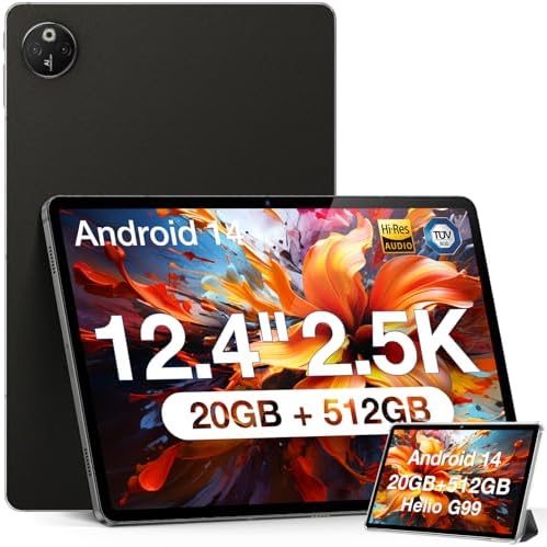 DOOGEE T40 Pro Tablet 12 Pollici 2.4K - 20GB RAM (8+12) + 512GB ROM, Android 14, Batteria 10800mAh, 4G LTE, Nero - 4
