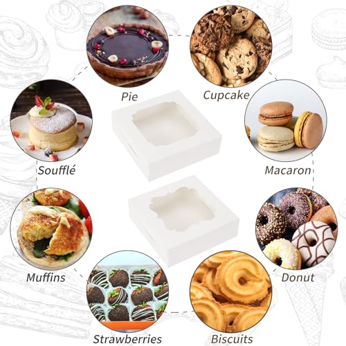 Image of TOMNK 60pcs 2 Style Windows 8x8x2.5 Inches Cookie Boxes, Bakery Boxes | 270gsm Food Grade Cardboard, Flat and Pre-folded for Easy Assembly, Highlight Your Baked Goods and Display Gifts Perfectly