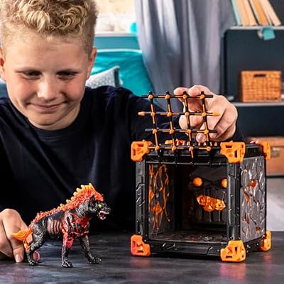 Schleich Eldrador Creatures - 27 PC Lava Battle Cave with Dog Toy Playset - Hell Hound Figurine Set for Boys and Girls with Expandable Fortress - Interactive, Imaginative Play for Kids Ages 7+ | 42674