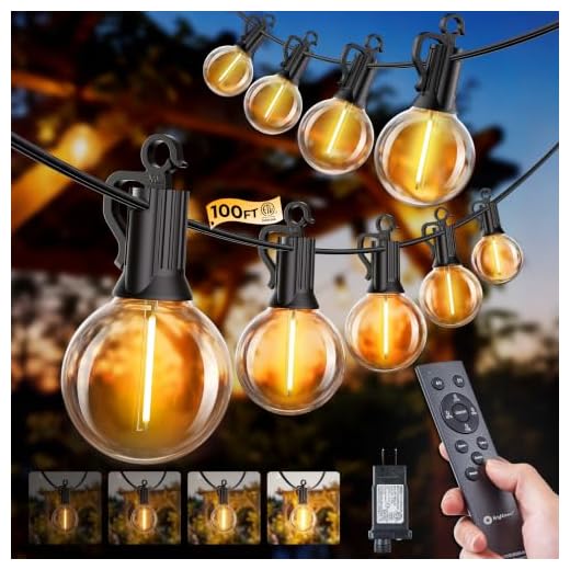 SmartDawn 100FT 52 LED Bulbs Outdoor String Lights, G40 Shatterproof String Lights, IP65 Waterproof Connectable Outside Patio Light for Backyard Porch Balcony Garden Decor Christmas Camping Gazebo
