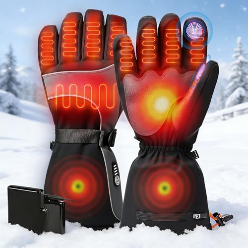 IPOW Heated Gloves for Men Women 7.4v 2200mah Electric Rechargeable Heating Ski Gloves with Touchscreen & 7 Layers Thick Solid Waterproof for Winter Outdoor Hunting Riding Ski Hiking Motorcycle