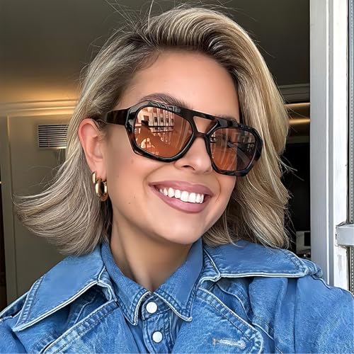 Mirkcittle Trendy Square Aviator Sunglasses for Women Men Hexagonal Thick Frame Double Bridge Designer Inspired Sun Glasses2